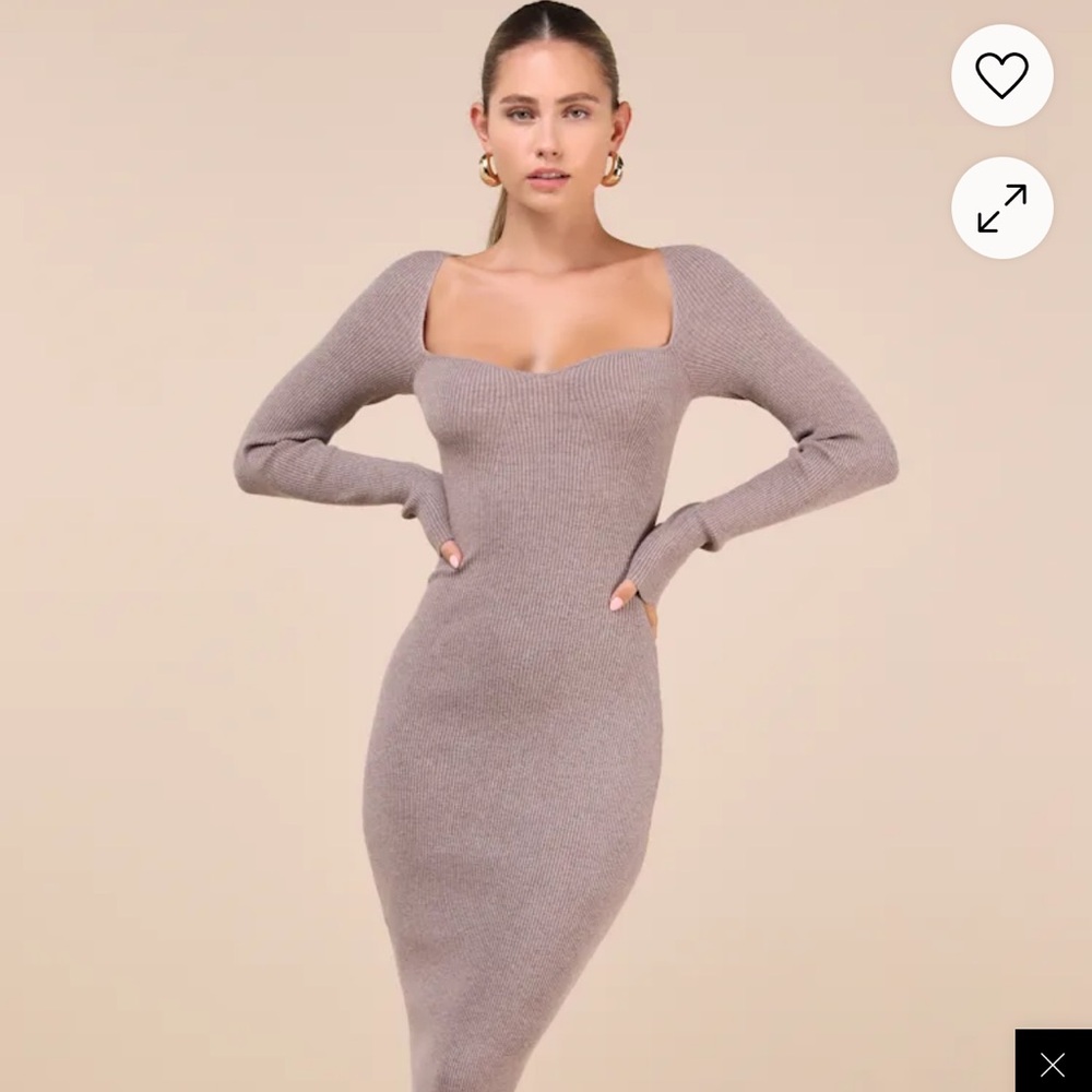 Fall Feelings Heather Light Brown Ribbed Bodycon Midi Dress NWT